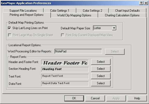 Printing and Report Options Dialog